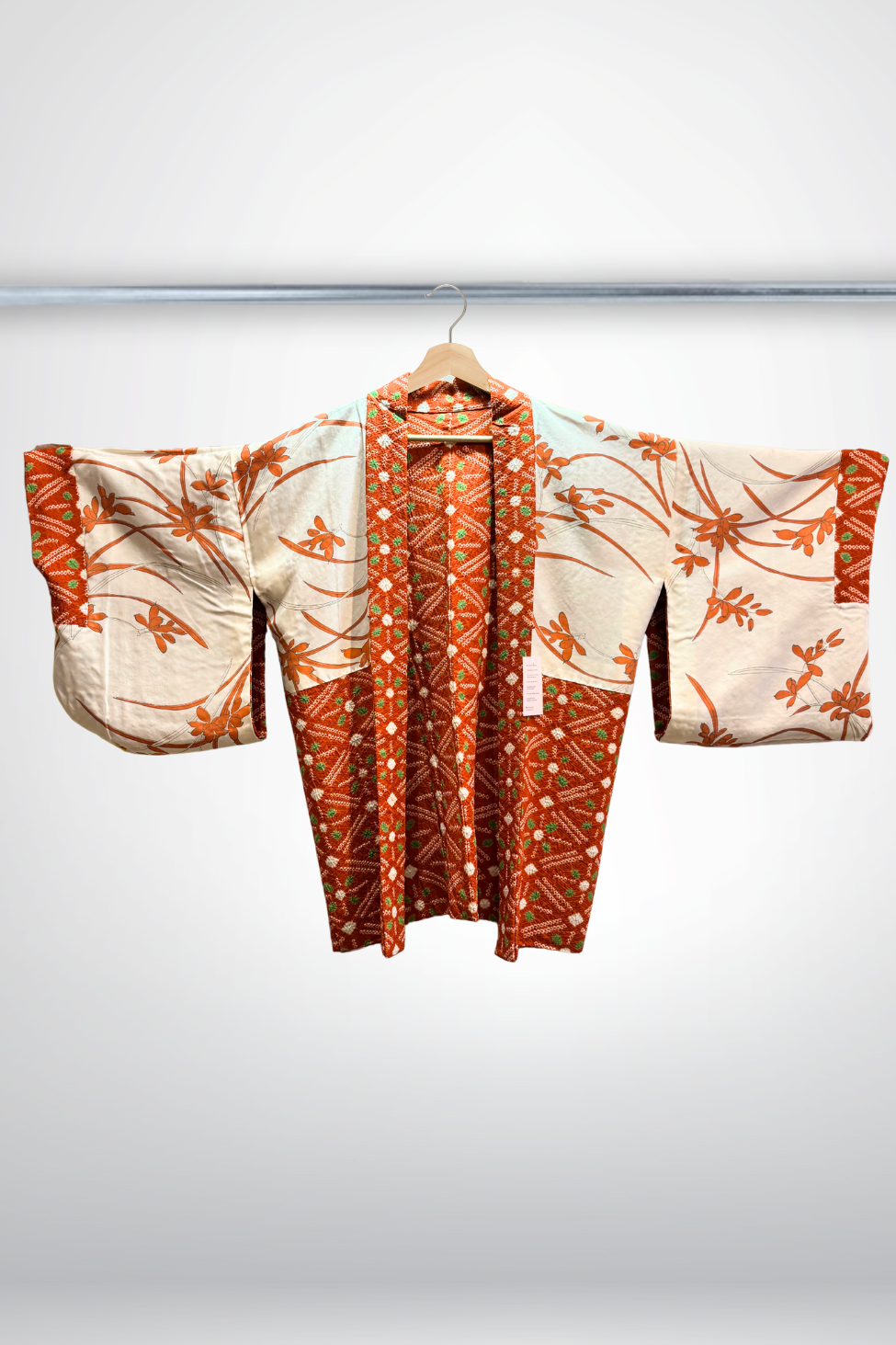 "Aki" Veste Haori Kimono Shibori Orange, Vert & Blanc  - Ha.Na