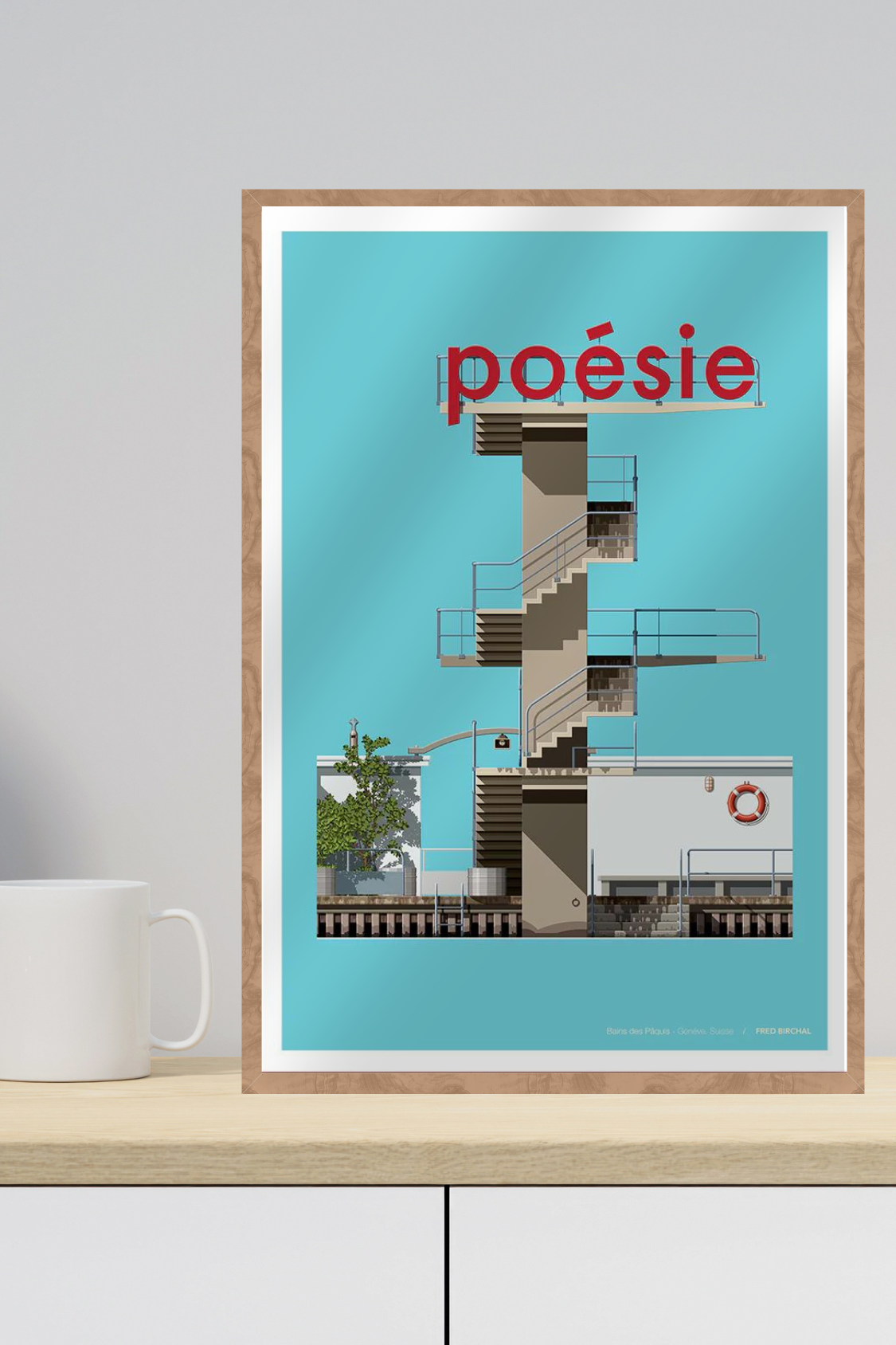 Framed Illustration 'Bains des Pâquis' A2 - Bora.Studio