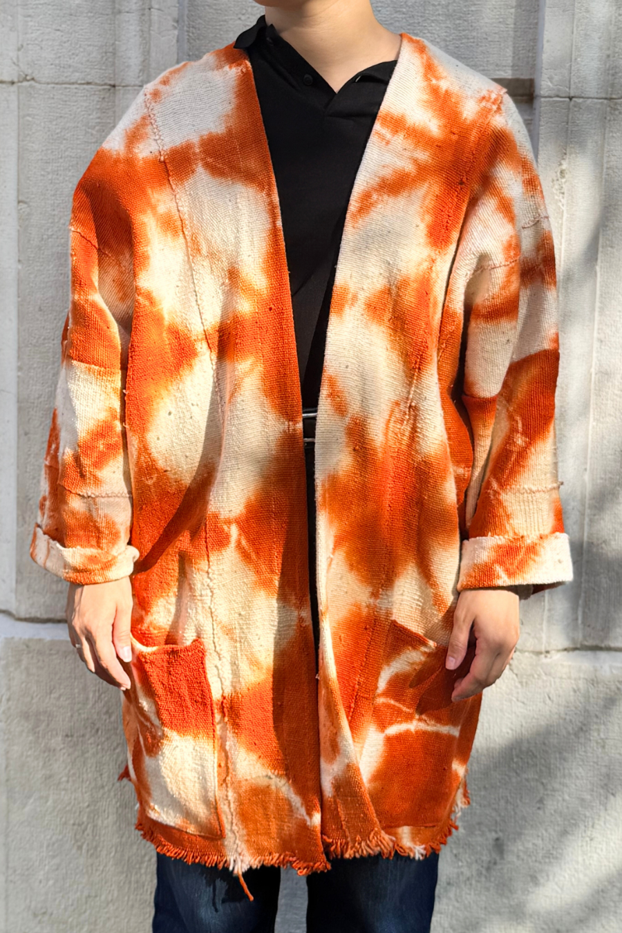 Kimono Veste Bogolan, Beige & Orange | Tie & Die - Jahdi