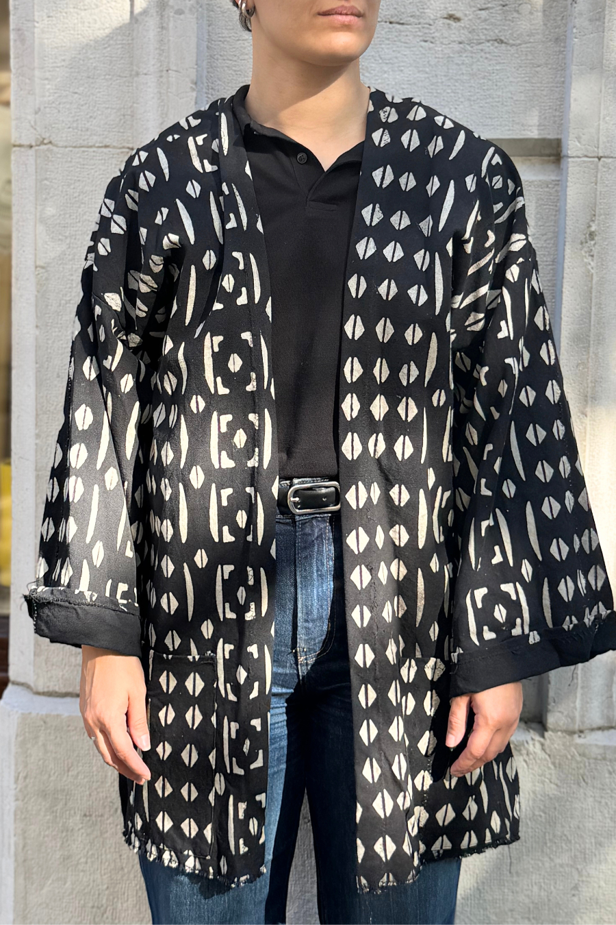 Kimono Bogolan Jacket, Black & White | Shells - Jahdi