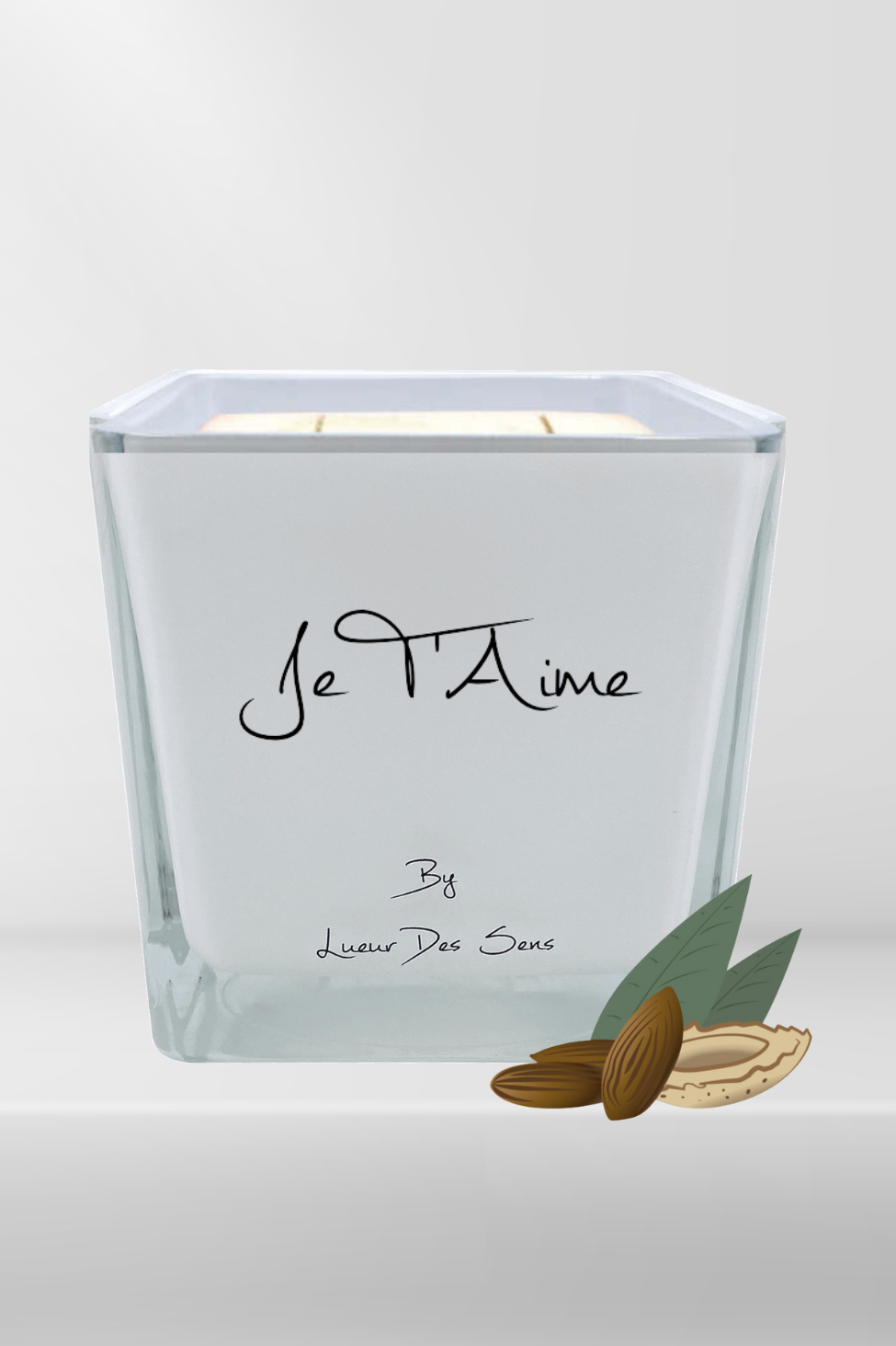 Bougie 'Amande' | Je t'aime | Format Carré M | Blanc - Lueur des Sens