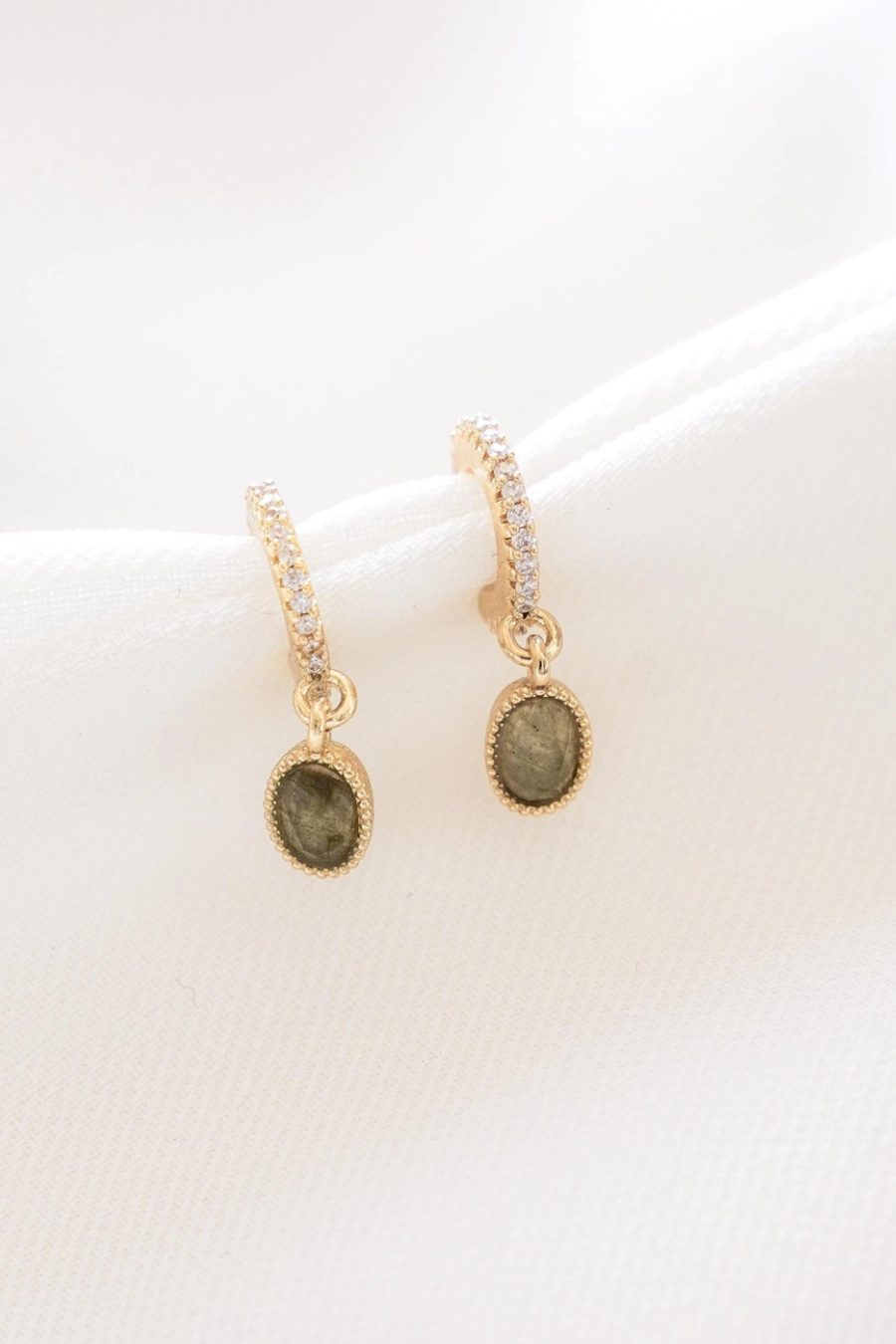 "Dori" Boucles d’oreilles en pierre de labradorite et acier inoxydable