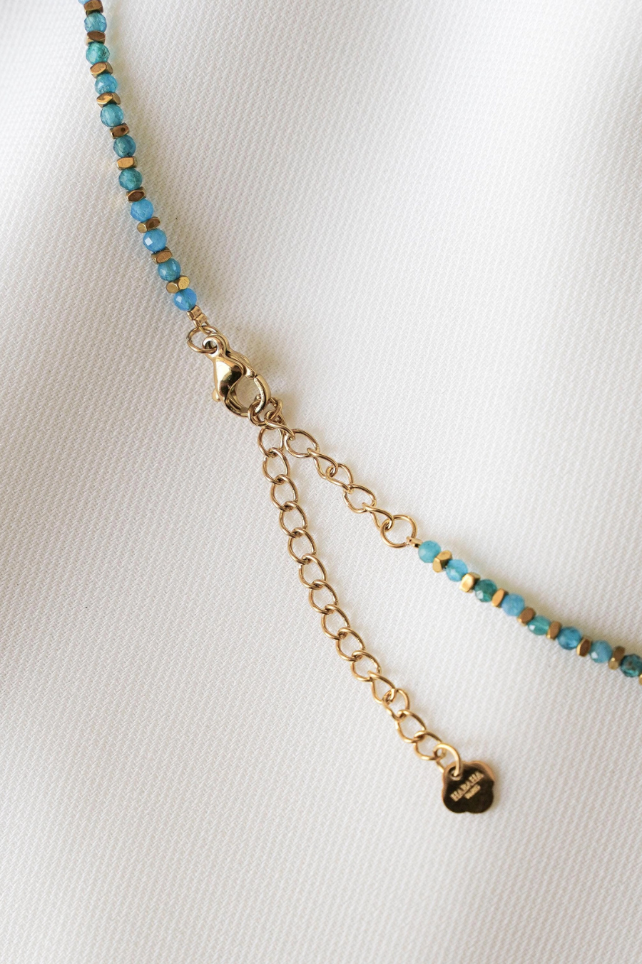 "Elisabeth" Collier en Pierre Naturelle Apatite Avec Pendentifs Dorés