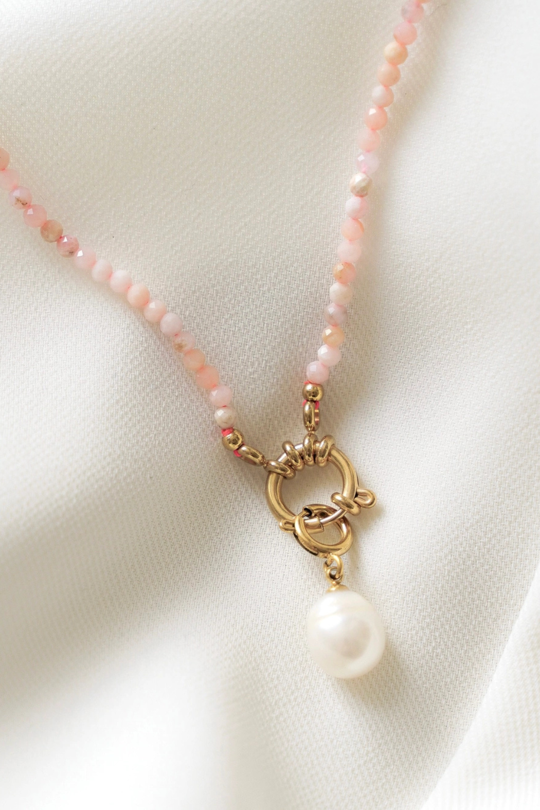 "Gloria" Collier en Pierre Naturelle Rhodonite et Perle d'Eau Douce