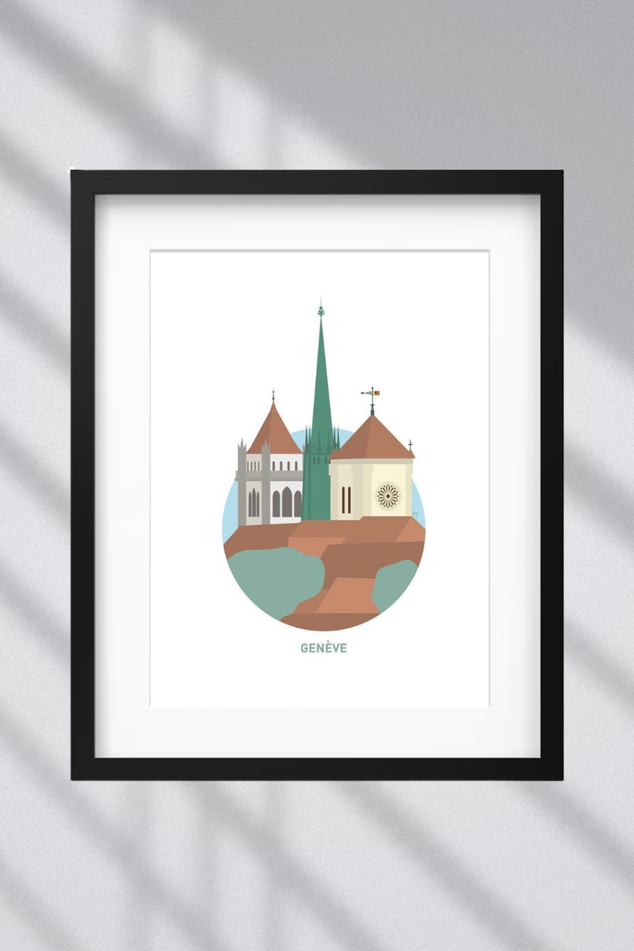 Illustration Encadrée  "Genève - Vieille Ville" 40x50 cm  - Margot Reymond