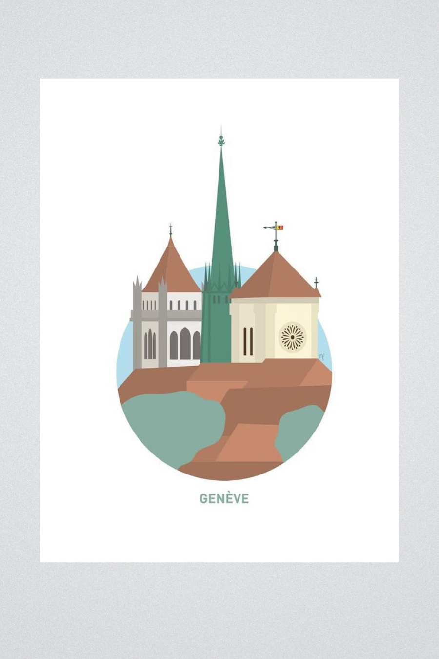 Illustration Encadrée  "Genève - Vieille Ville" 40x50 cm  - Margot Reymond