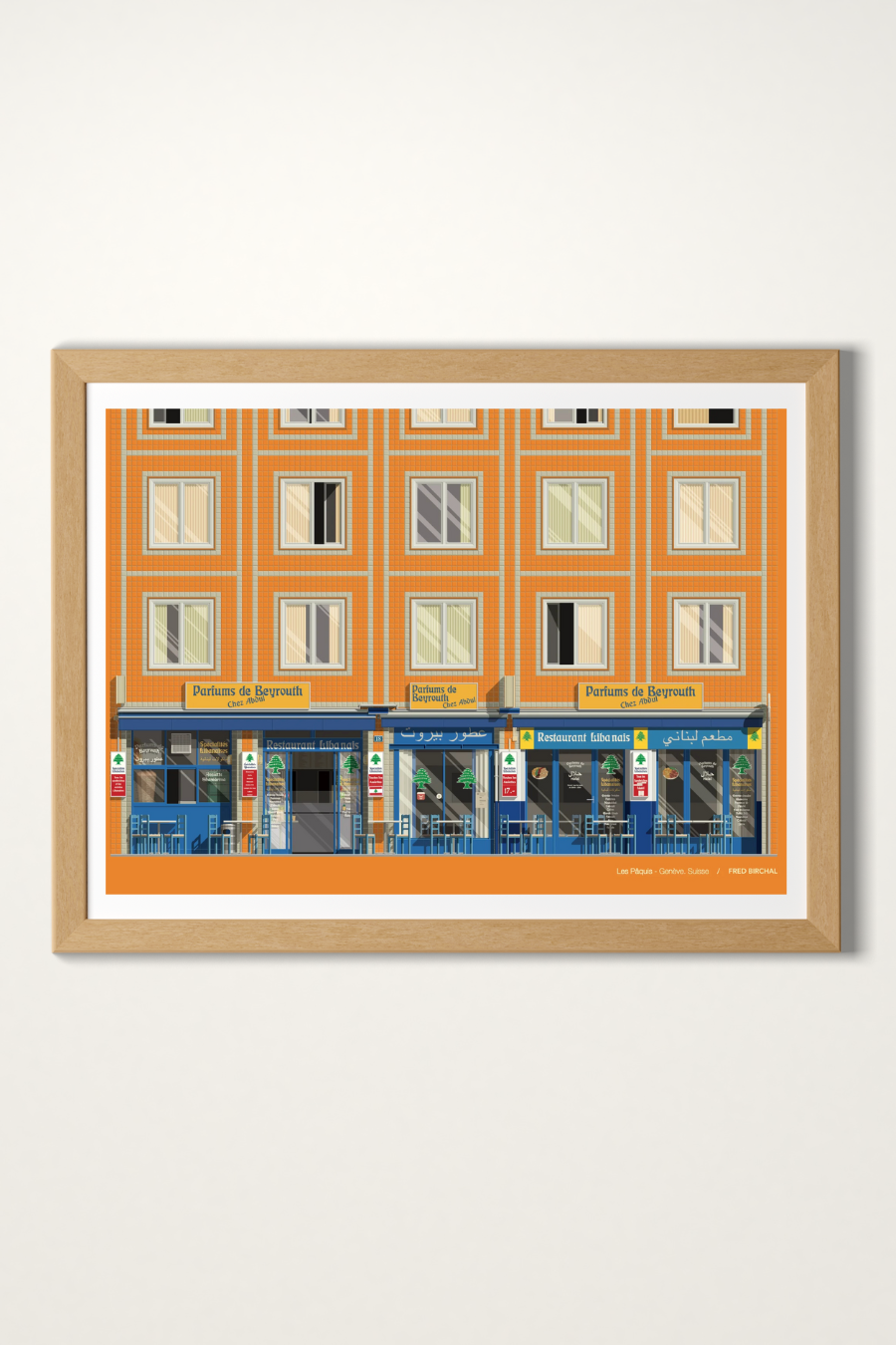 Illustration encadrée 'Les Pâquis | Genève' 33x48cm - Bora.Studio