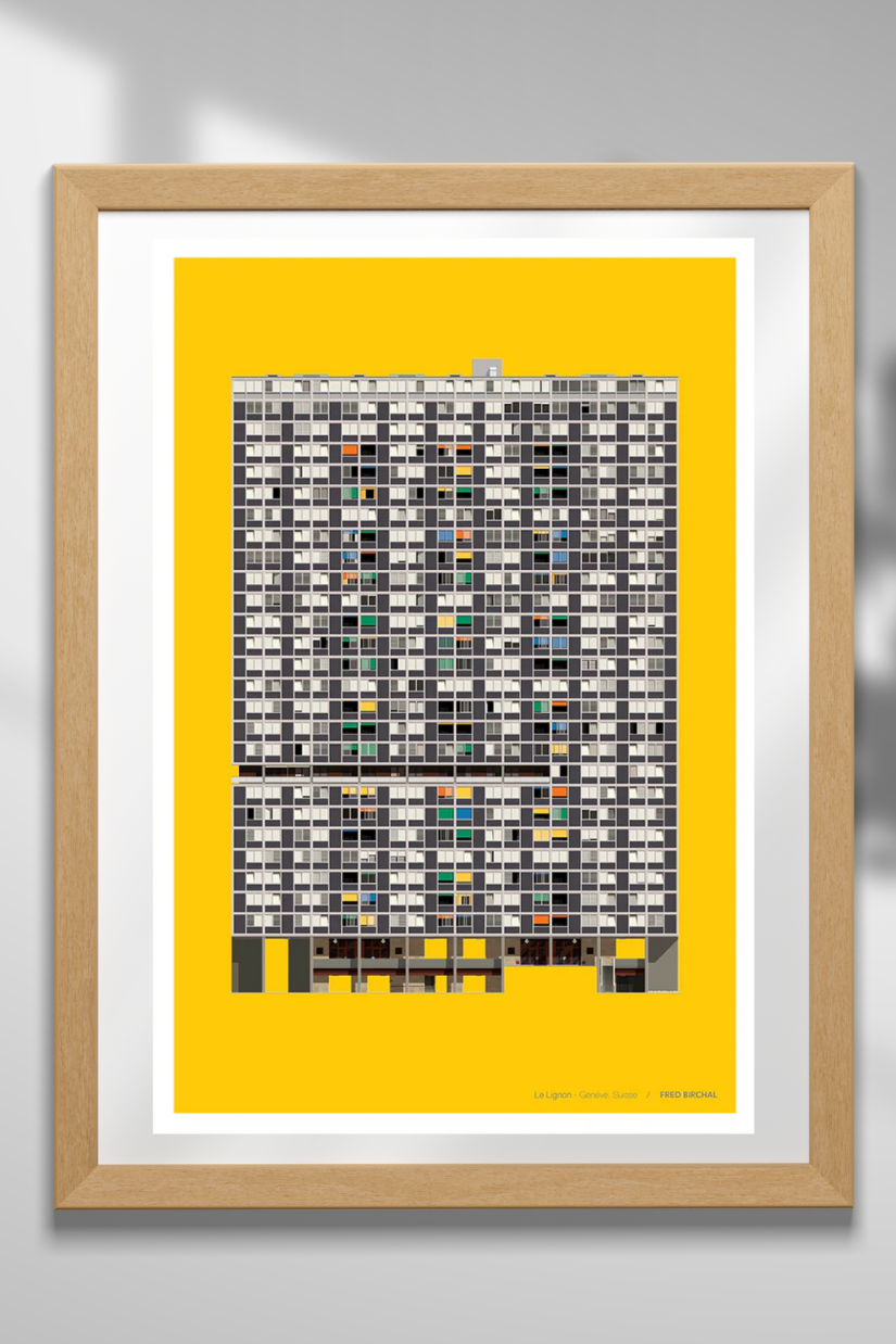 Illustration Encadrée 'Le Lignon - Genève' 50x70cm  - Bora.Studio