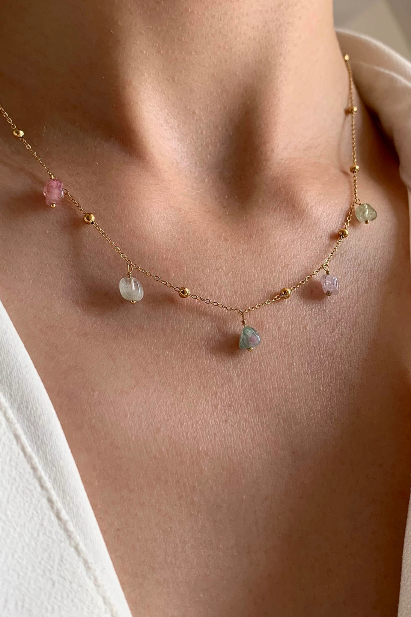 "Jane" Collier En Acier Inoxydable et Perles de Tourmaline