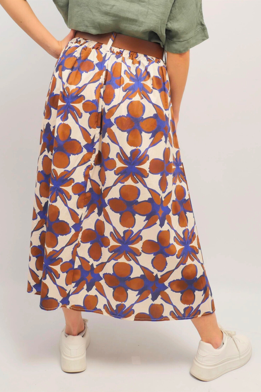 Jupe 'Ariana' Fleur | Bleu & Marron - Cecile Wang