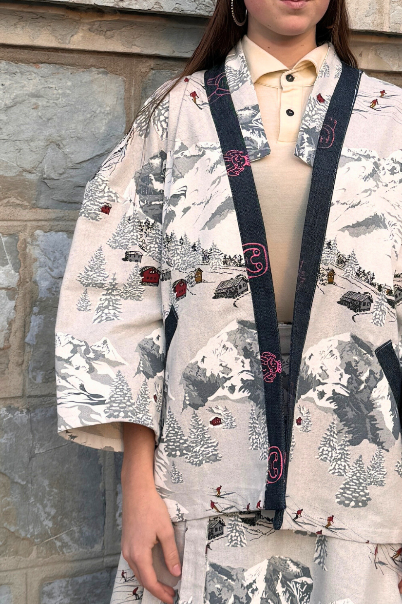 Kimono Jacket 'Atka - Mountain' Blue & Pink - U/C by Eliran Ashraf