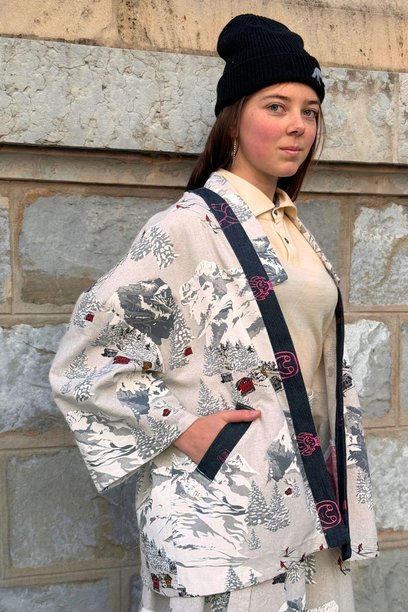 Kimono Jacket 'Atka - Mountain' Blue & Pink - U/C by Eliran Ashraf