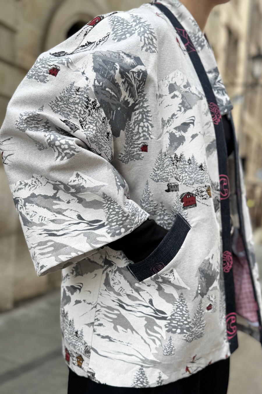 Kimono Jacket 'Atka - Mountain' Blue & Pink - U/C by Eliran Ashraf