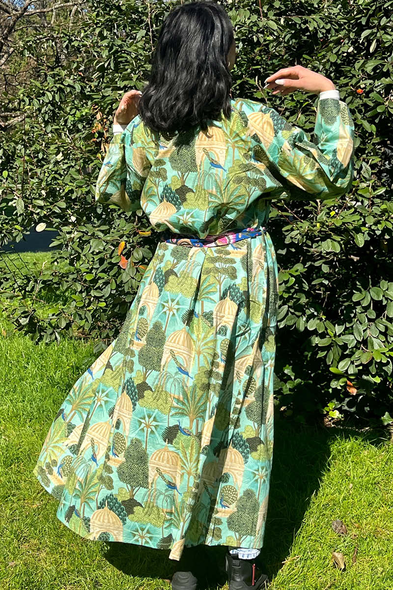 Long Kimono 'Peacock Garden' Green - Jolly Jungle