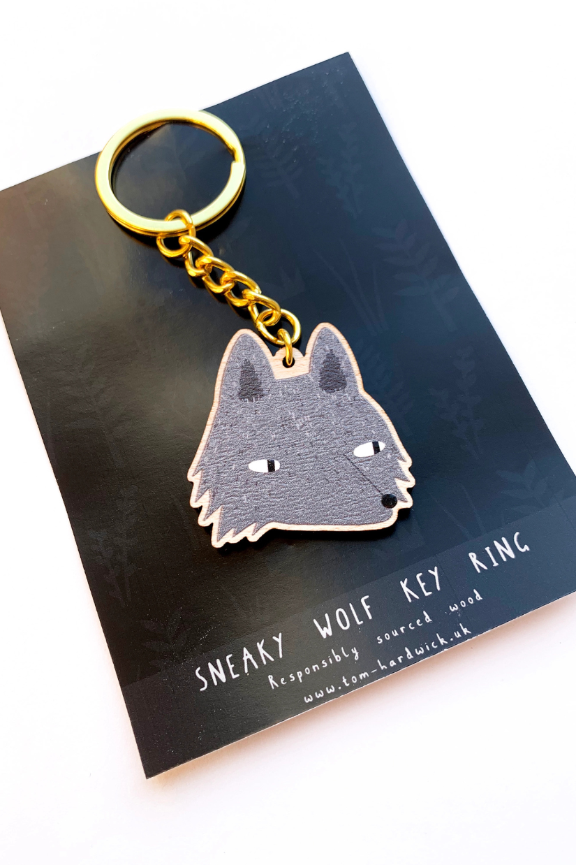 Porte-clé en Bois 'Loup Rusé' - Tom Hardwick x BLK & YLW