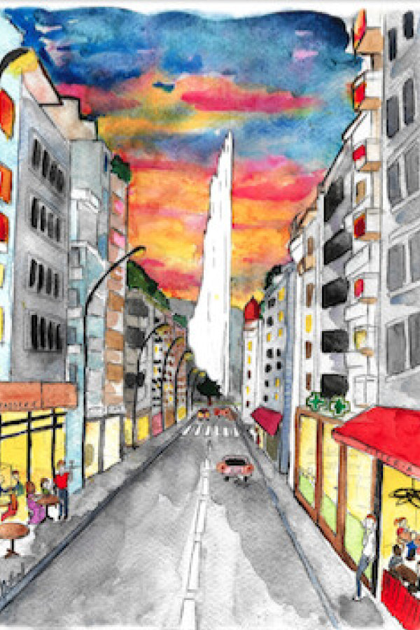 Illustration Encadrée 'Rue 31 Décembre - Sunset' 30x40cm - Anne-Sophie Villard