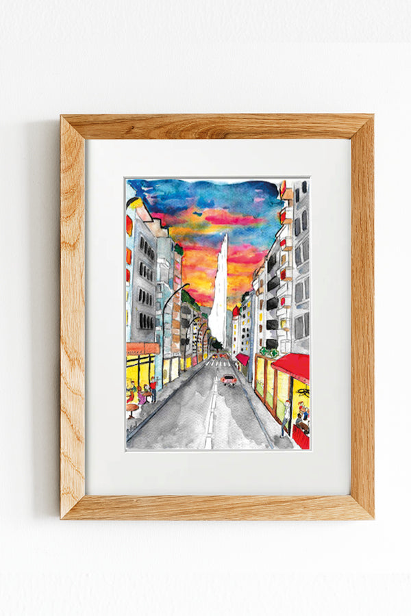 Illustration Encadrée 'Rue 31 Décembre - Sunset' 30x40cm - Anne-Sophie Villard