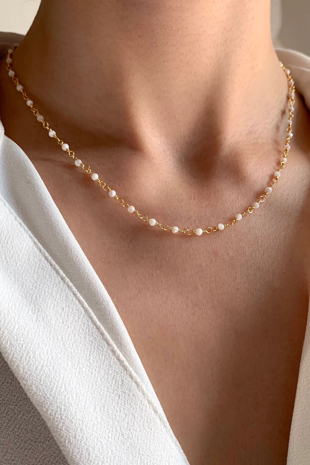 "Sienna" Collier en Pierre Naturelle d’Agate Blanche