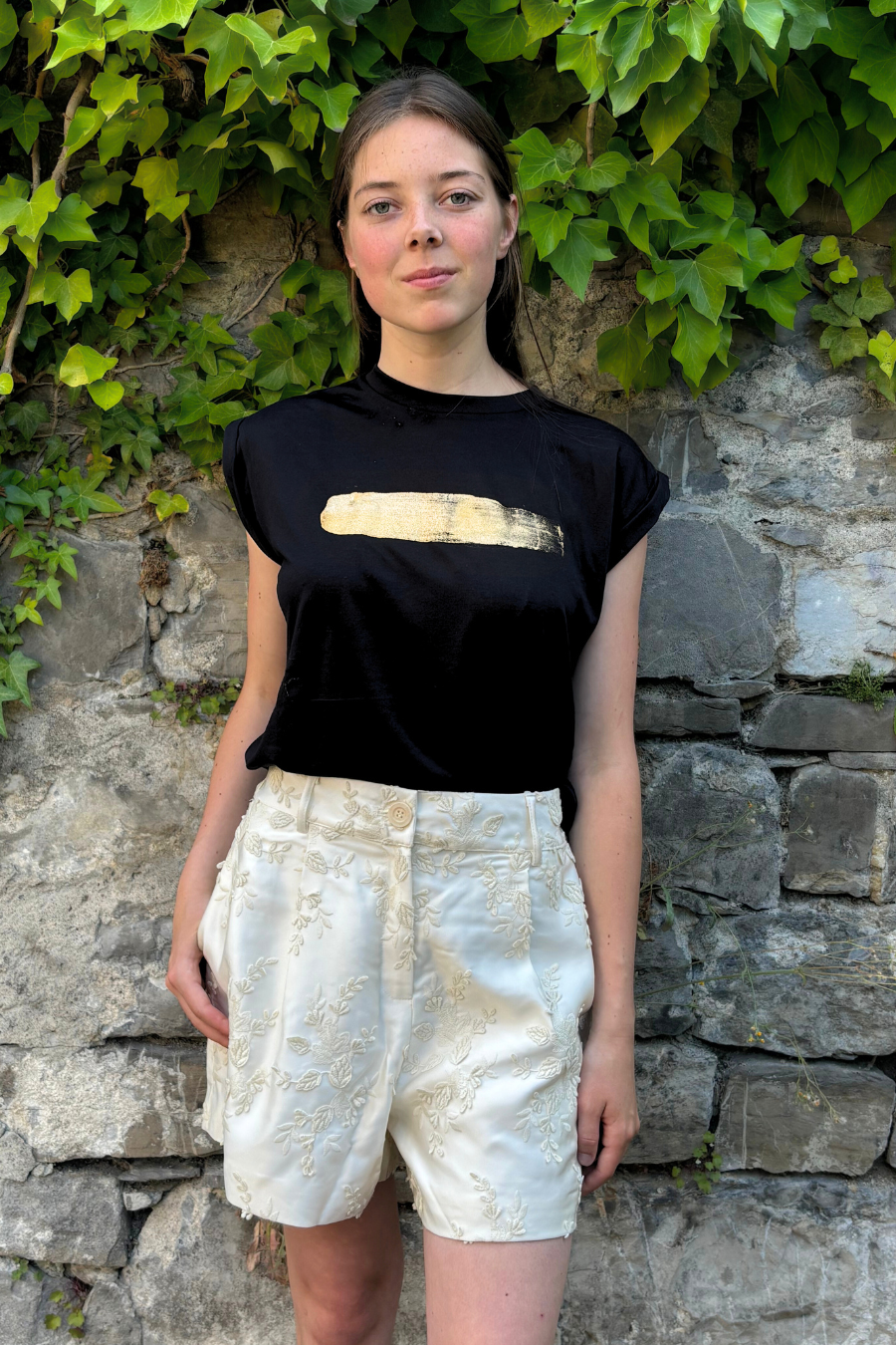 T-shirt Handmade 'Gold Line' Noir Doux - U/C by Eliran Ashraf