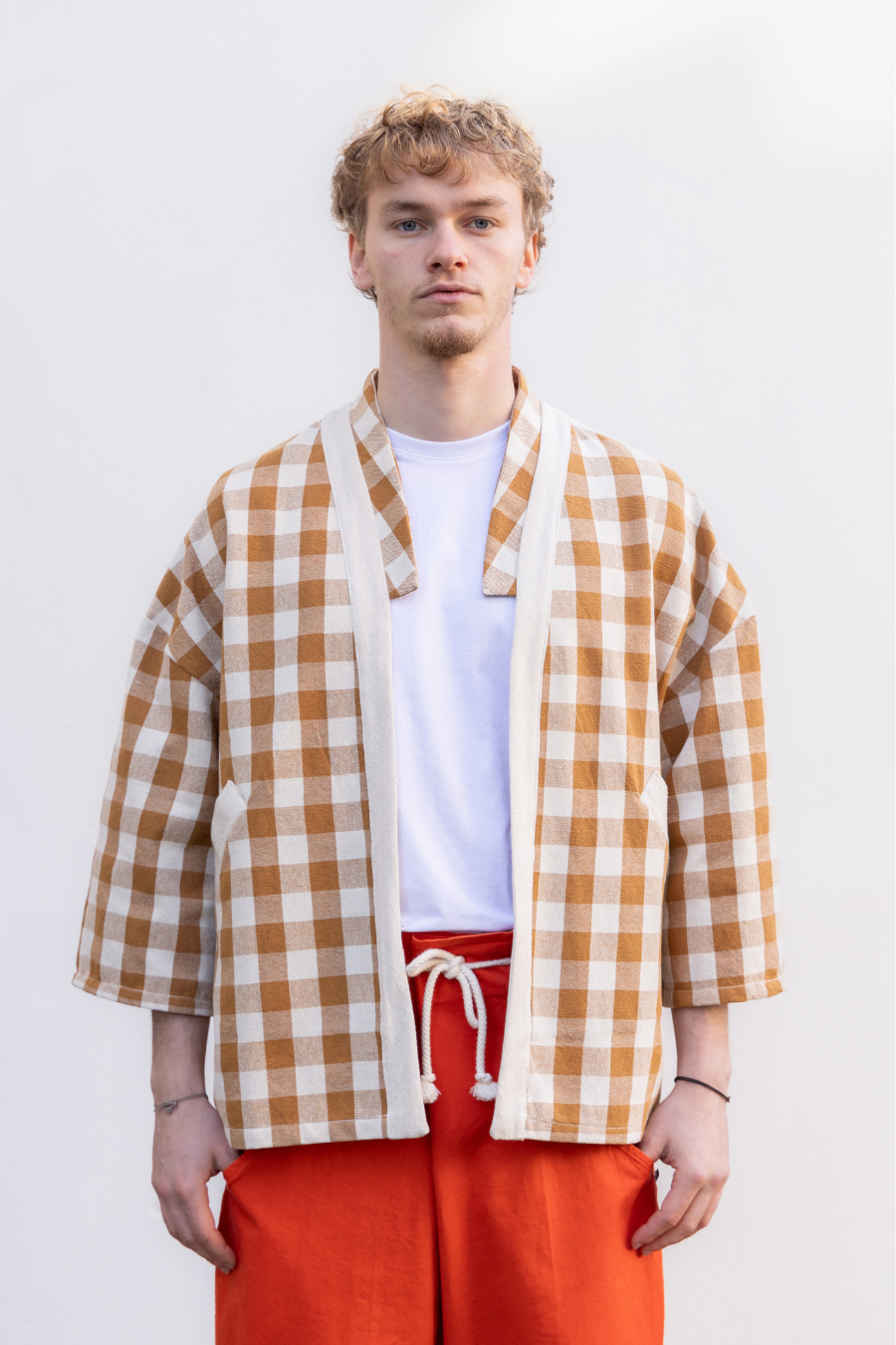 Veste Kimono 'Atka Carreaux' Brun - U/C by Eliran Ashraf