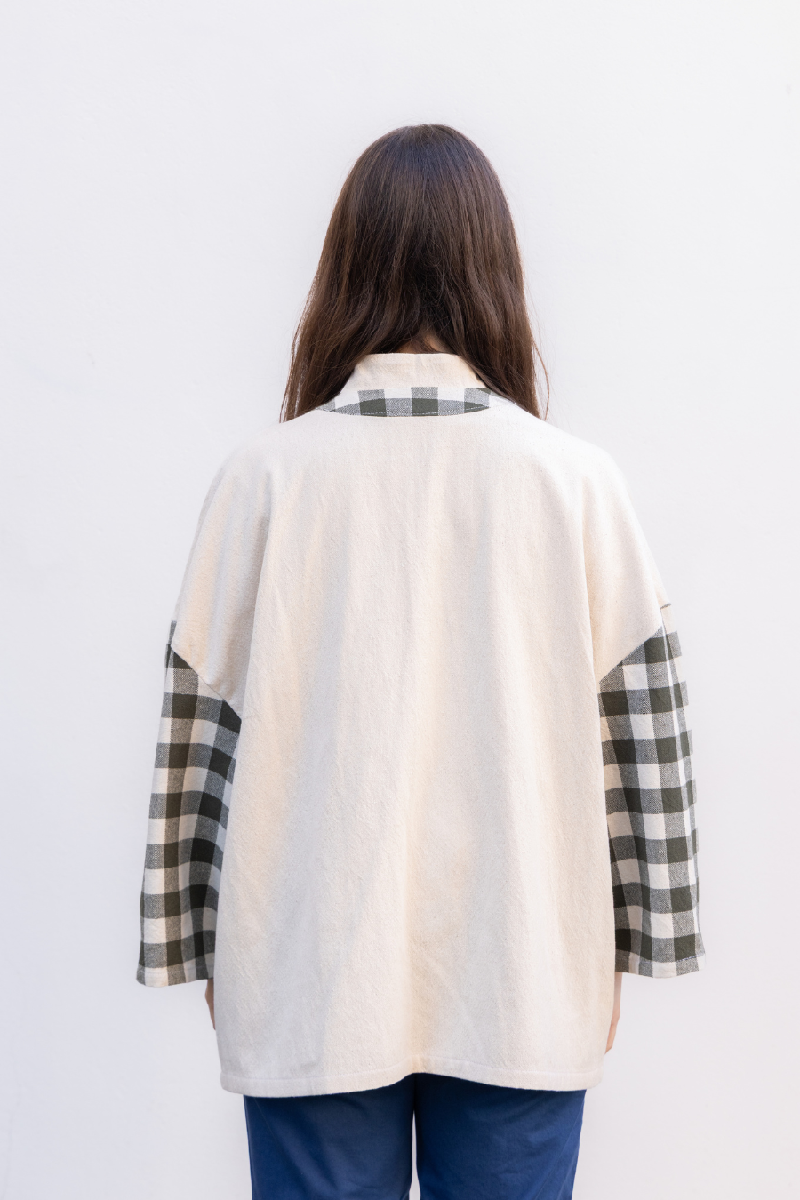 Veste Kimono 'Atka Carreaux' Vert - U/C by Eliran Ashraf