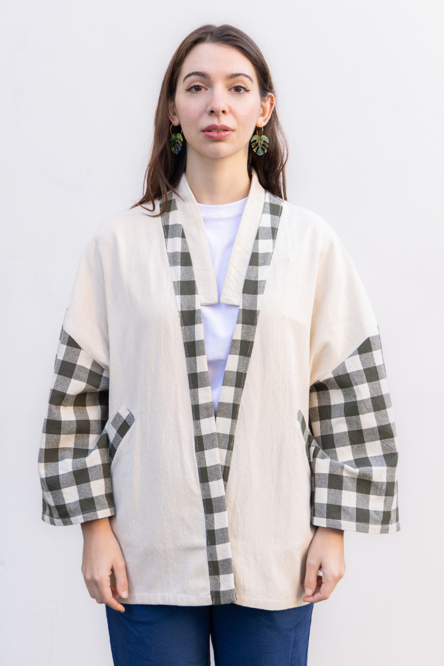 Veste Kimono 'Atka Carreaux' Vert - U/C by Eliran Ashraf