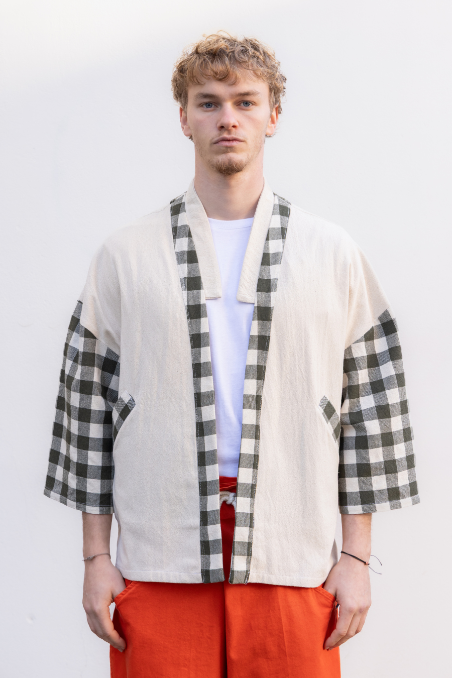 Veste Kimono 'Atka Carreaux' Vert - U/C by Eliran Ashraf