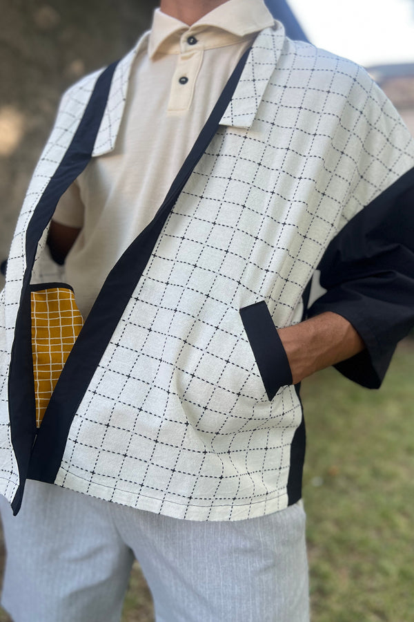 Veste Kimono 'Atka' Carreaux Noir et Blanc - U/C by Eliran Ashraf