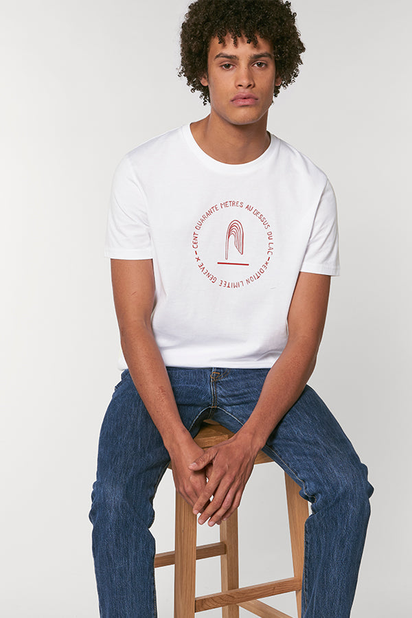 Unisex T-Shirt '140m Jet D'eau Genève' White | Red - Atelier Siblings