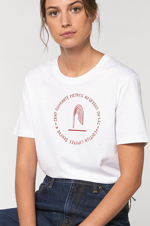 Unisex T-Shirt '140m Jet D'eau Genève' White | Red - Atelier Siblings