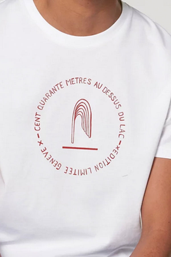 Unisex T-Shirt '140m Jet D'eau Genève' White | Red - Atelier Siblings