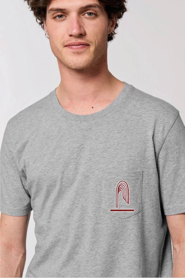 Unisex T-Shirt `140m Jet d`eau Genève` Gray | Red Pocket - Atelier Siblings